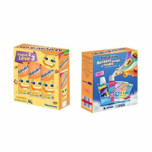 Kit Malvatrikids F-Infantil com Géis Dentais Anticárie Sabor Tutti-Frutti Pague 2 e Leve 3 Unidades com 70g