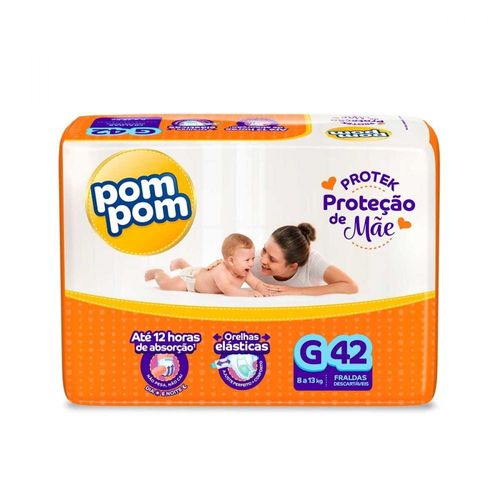 Fraldas Descartáveis Pom Pom Protek Proteção de Mãe G com 42 Unidades