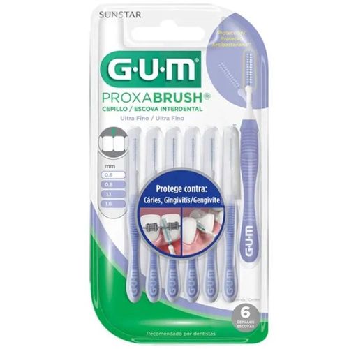 Escova Interdental G.u.m Proxabrush Ultra Fina 0.6mm com 6 Unidades