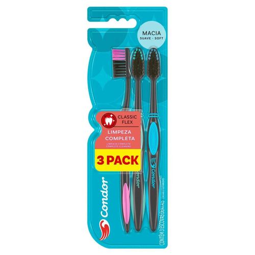 Kit Escova de Dente Condor Classic Flex Macia com 3 Unidades