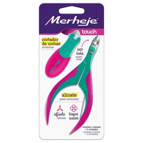 Kit Merheje Touch Verde e Rosa com 1 Alicate de Unhas + 1 Cortador