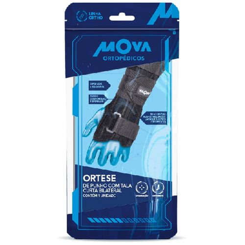 Órtese de Punho com Tala Curta Bilateral Preto Mova Ortopédicos G com 1 Unidade