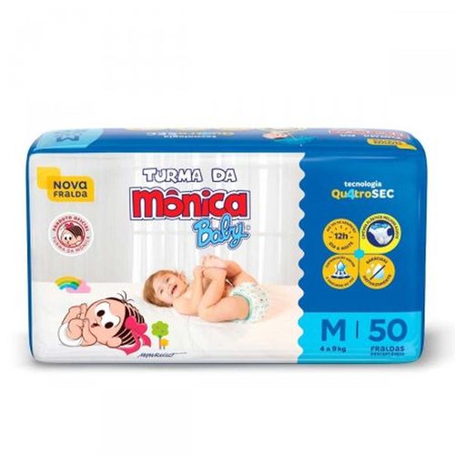 Fraldas Descartáveis Turma da Mônica Baby Tamanho M com 50 Unidades