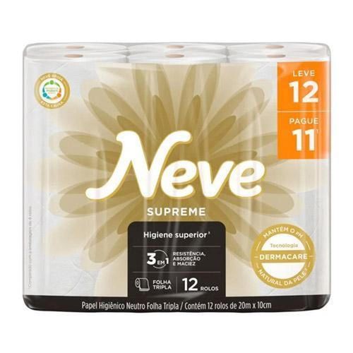 Papel Higiênico Folha Tripla Supreme 20m Neve Pague 11 e Leve 12 Rolos