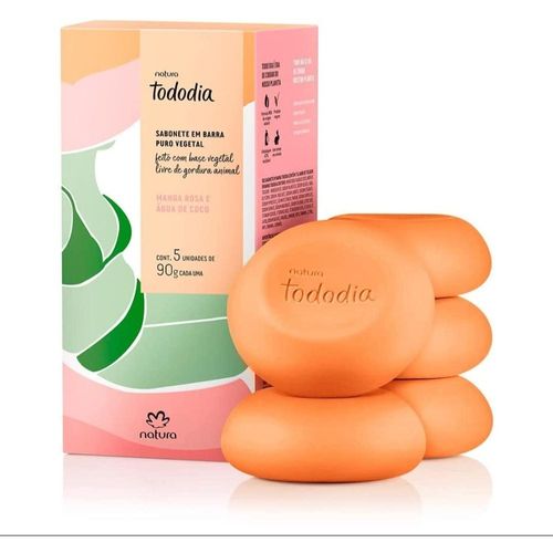 Kit com Sabonetes em Barra Manga Rosa e Água de Coco Natura Tododia com 5 Unidades com 90g