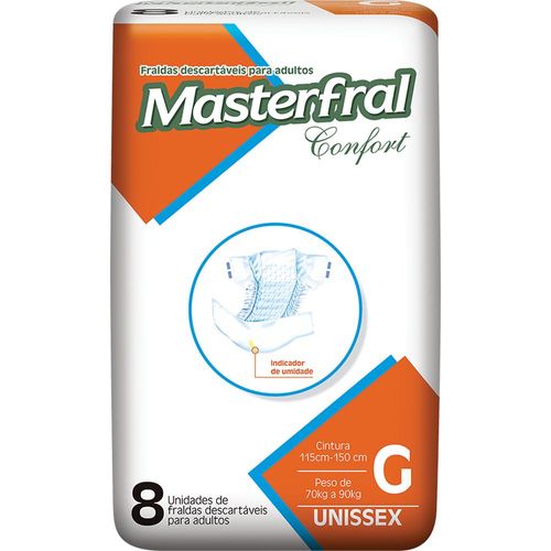 Fraldas Descartáveis Geriátricas Masterfral Comfort Tamanho G com 8 Unidades