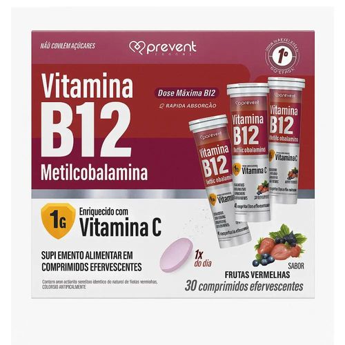 Vitamina B12 Metilcobalamina Sabor Frutas Vermelhas Prevent Pharma com 30 Comprimidos