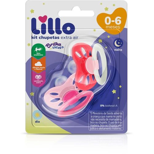 Chupeta Dia e Noite Extra Air Lillo Tamanho Nº 1 Rosa com 1 Unidade