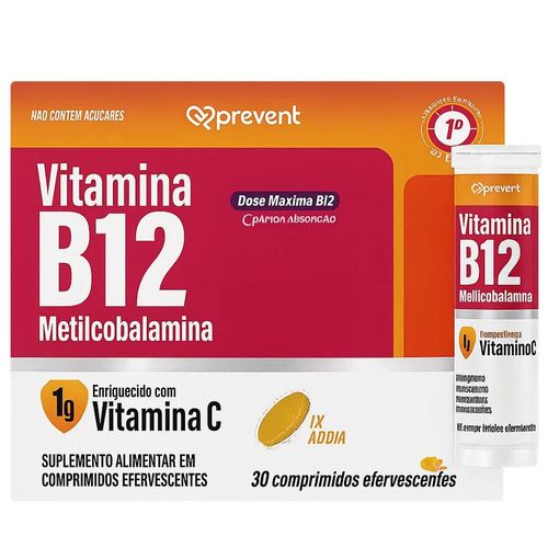 Vitamina B12 Metilcobalamina Sabor Laranja Prevent Pharma com 30 Comprimidos