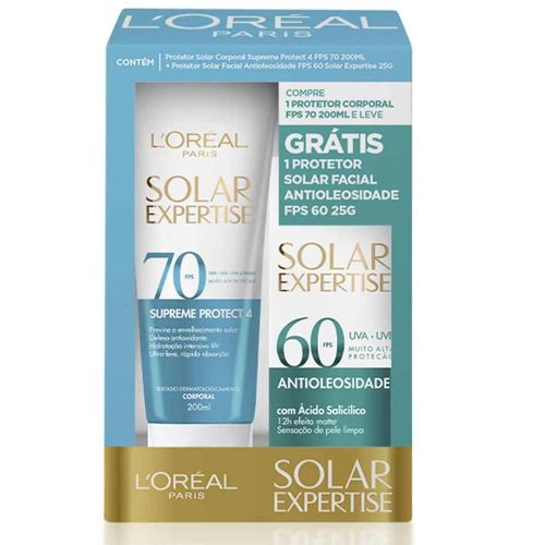 Kit L'Oréal Paris Expertise com Protetor Solar Corporal Supreme Protect 4 FPS 70 200ml + Protetor Solar Facial Antioleosidade FPS 60 25g