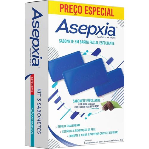 Sabonete em Barra Asepxia Esfoliante Ação Anti-Cravos com 3 Unidades com 80g