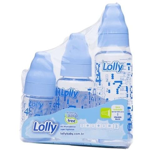 Kit Lolly Tip Azul com Mamadeira Capacidade 240ml + Mamadeira Capacidade 150ml + Mamadeira Capacidade 80ml