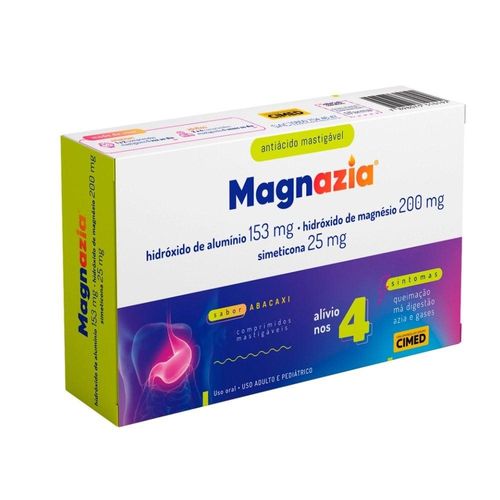 Magnazia 153mg + 200mg +25mg Sabor Abacaxi com 20 Comprimidos Mastigáveis