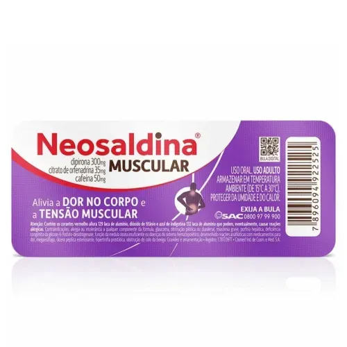Neosaldina Muscular Dipirona 300mg + Cafeína 50mg + Citrato de Orfenadrina 35mg com 10 Comprimidos