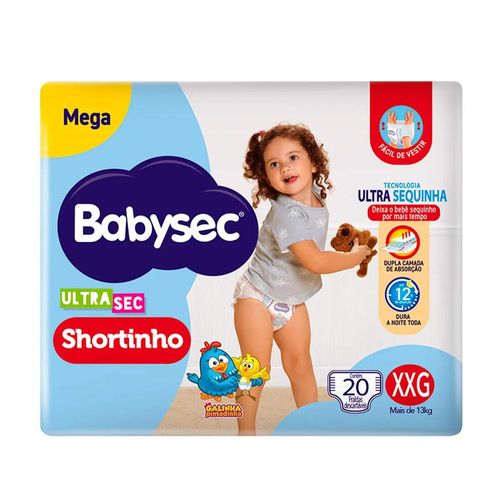 Fraldas Descartáveis Ultrasec Shortinho Mega XXG Babysec com 20 Unidades
