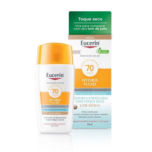 Protetor Solar Facial Eucerin Hydro Fluid FPS 70 Cor Média 50ml