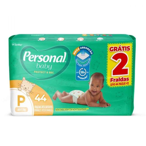 Fraldas Descartáveis Infantis Personal Baby Protect & Sec Tamanho P com 44 Unidades