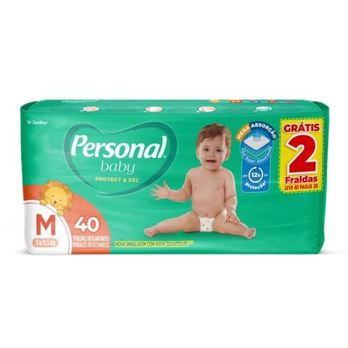Fraldas Descartáveis Infantis Personal Baby Protect & Sec M com 40 Unidades