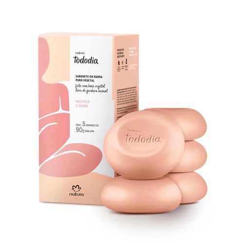 Sabonetes em Barra Puro Vegetal Tododia Noz Pecã e Cacau Natura com 5 Unidades com 90g