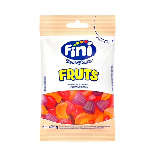 Balas de Gelatina Fini Zero Açúcares Fruts Morango Tangerina e Uva 35g