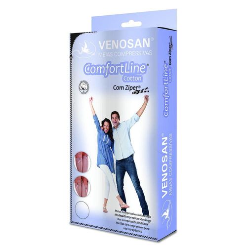 Venosan Comfortline 20-30 Meia Cotton Curta com Zipper Ponteira Aberta XG Bege com 1 Par