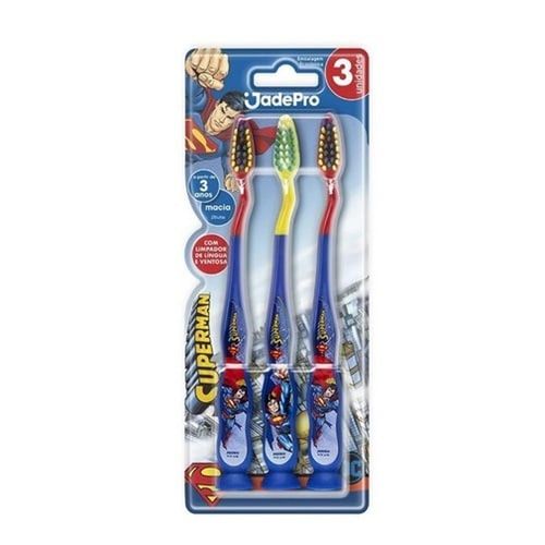 Escova Dental Infantil Jadefrog Superman 3 Anos+ Macia com Ventosa Sortidas com 3 Unidades