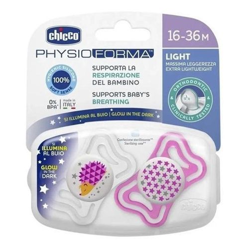 Kit Chicco Physio com 2 Chupetas Forma Light 16-36 Meses Rosa + 1 Capa Transparente Peixe Bolinha