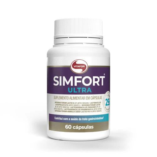 Simfort Ultra 6 Cepas e 29 Bi Ativos Vegano Vitafor Sabor Neutro com 60 Cápsulas