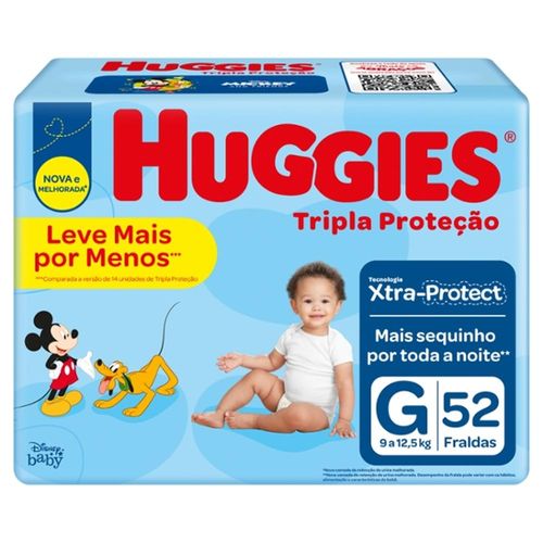 Fraldas Descartáveis Huggies Tripla Proteção Mega+ Tamanho G com 52 Unidades