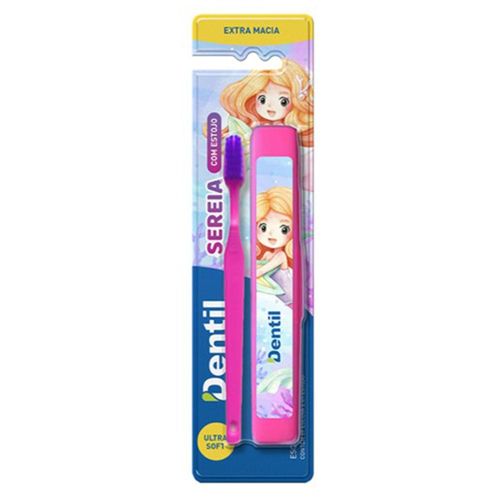 Escova Dental Infantil Extra Macia com Estojo Sereia Dentil com 1 Unidade