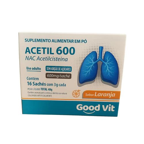 Acetil 600mg Good Vit Sabor Laranja com 16 Sachês