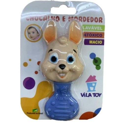 Chocalho e Mordedor Vila Toy Coelho Azul com 1 Unidade