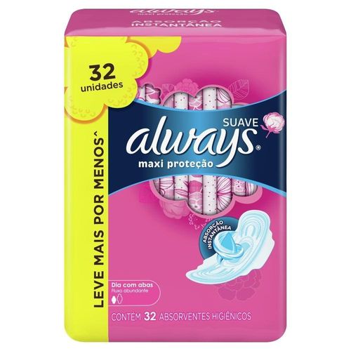 Absorvente Always Maxi Proteção Suave com Abas com 32 Unidades