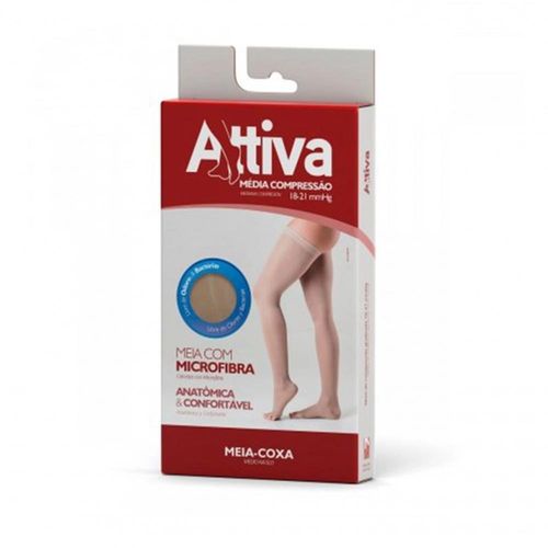 Meia Coxa 7/8 Attiva Média Compressão 18-21mmHg Aberta Natural Tamanho GG com 1 Par
