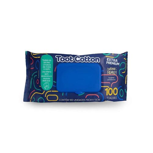 Toalha Umedecida Extra Premium Toot Cotton com 100 Unidades